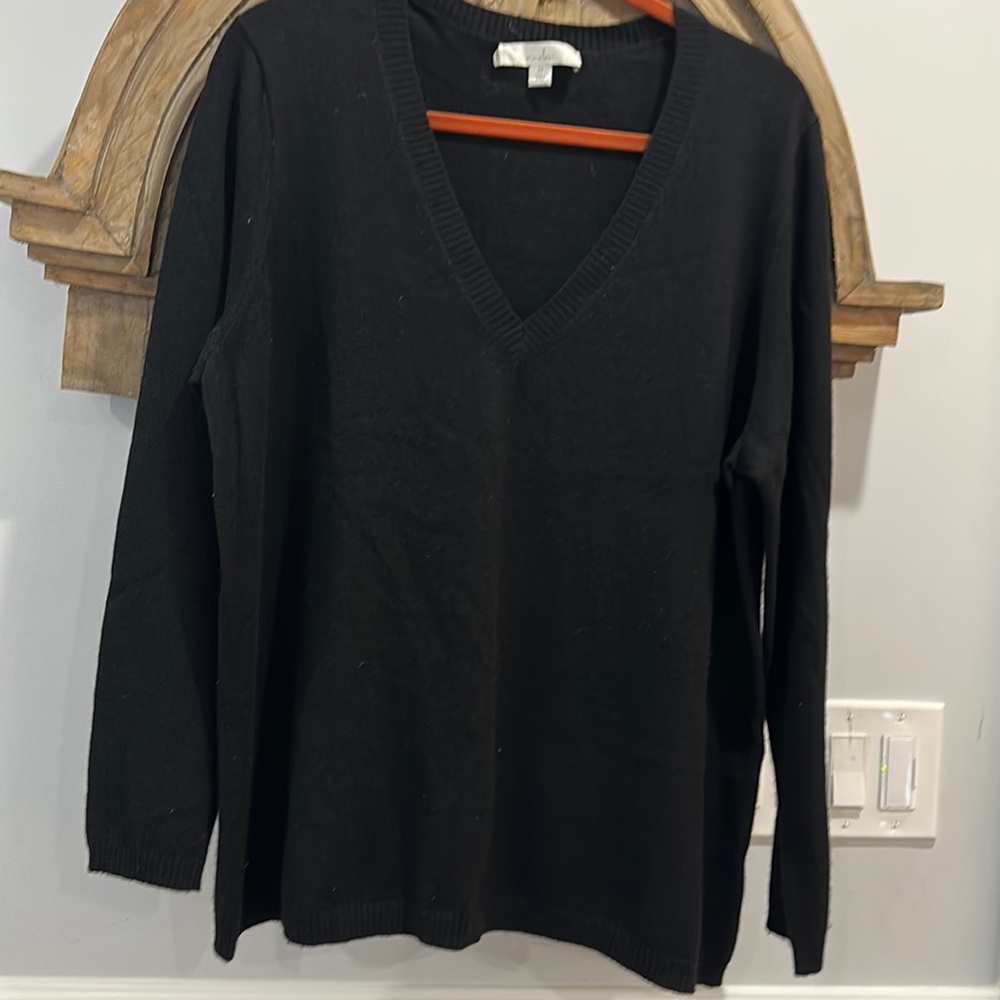 Caslon 100% Cashmere black V Neck Sweater Size 2X